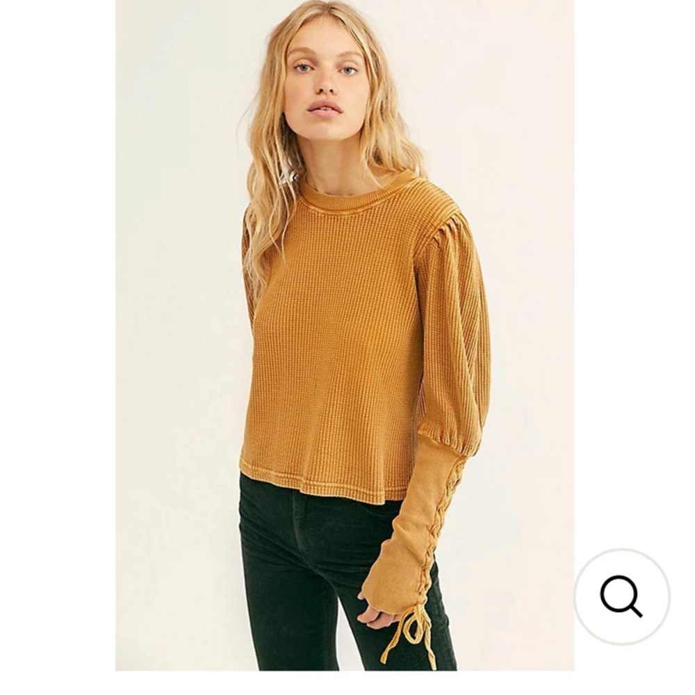 Free People vintage yellow thermal long sleeve: size XS 100% cotton - Picture 2 of 5